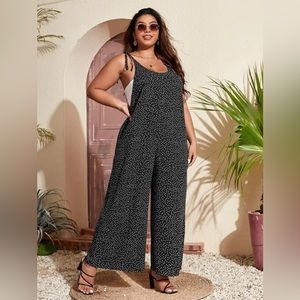 Plus size polka dot knot shoulder jumpsuit